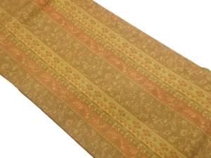 縞に花唐草・花模様織出し名古屋帯